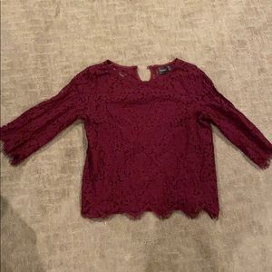 Red lace half sleeve blouse
